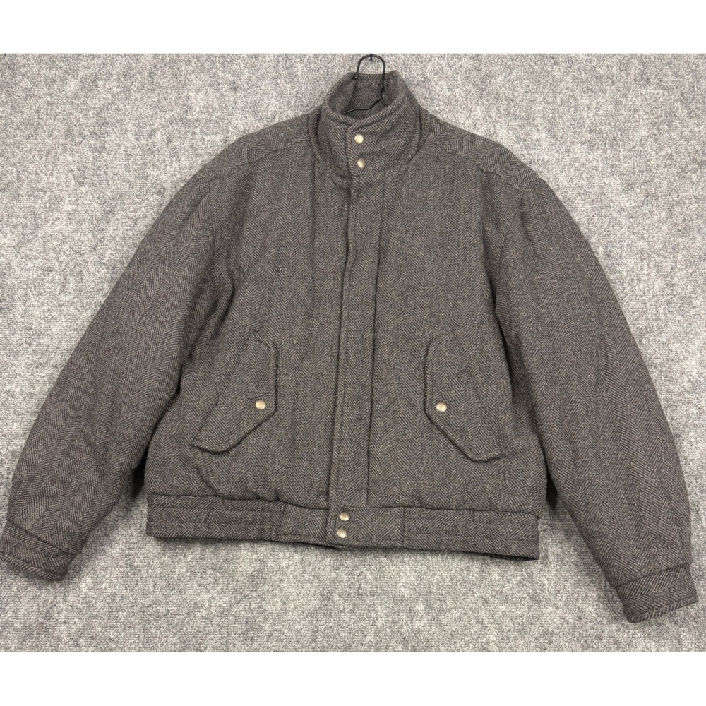Vintage Members Only Herringbone Wool Bomber Jacket Grey Mens 42 Full Zip